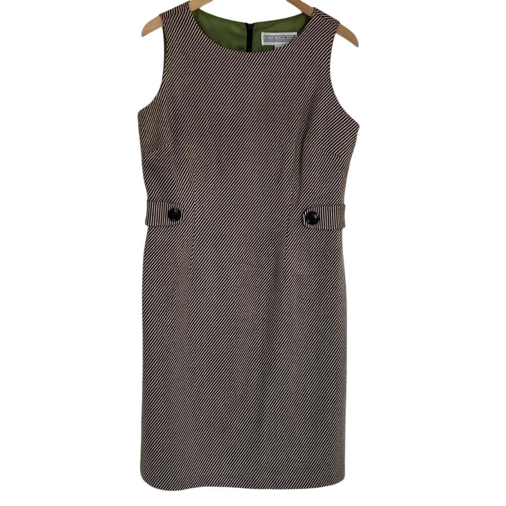 Jessica Howard Sleeveless Career Dress Womens Size 14‎ Brown Cream Acadamia